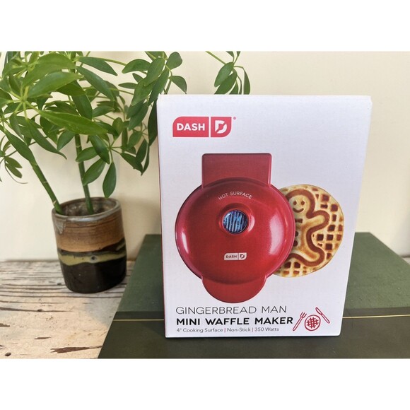NEW In Box Dash Gingerbread Man Mini Waffle Maker Red Non-Stick 4" - Picture 3 of 11